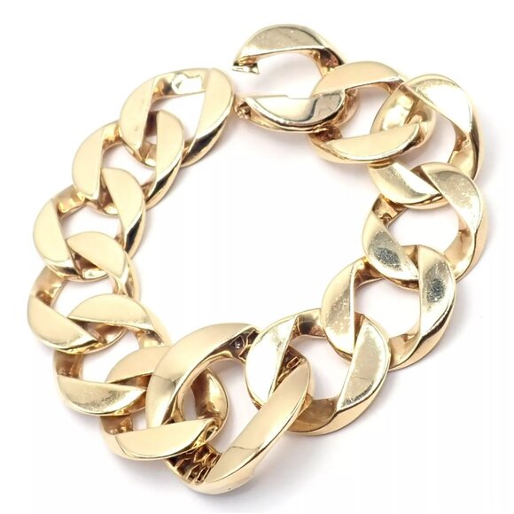 Rare Vintage Tiffany & Co 14k Yellow Gold Diamond Large Heavy Curb Link Bracelet - Picture 12 of 15